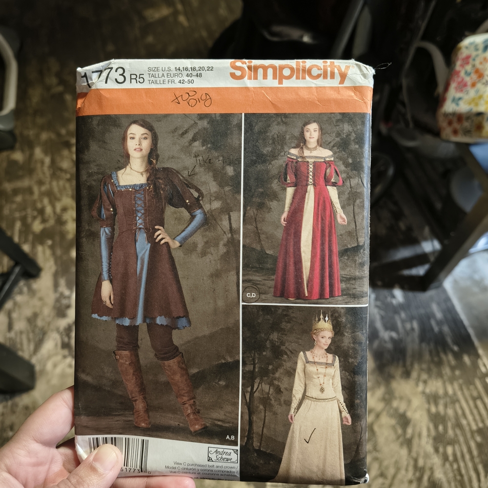 Simplicity Renaissance Dress Pattern in Blue, Red, and Cream
